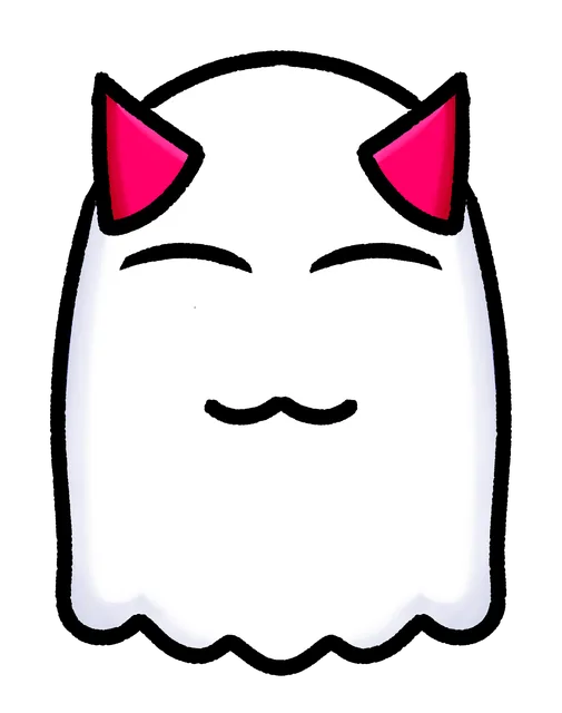 A little white ghost with pink horns